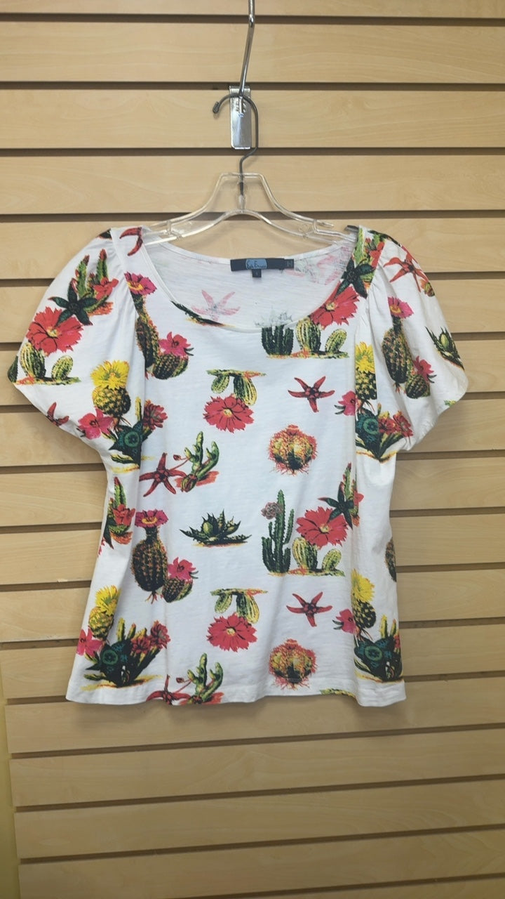 Top small White with multicolor cactus pattern