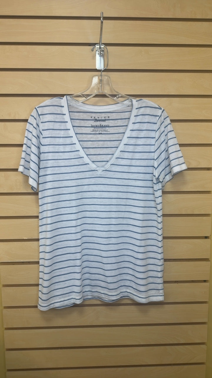 Lucky Brand Top Small White with blue stripes