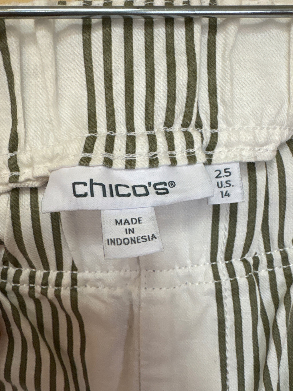 Chico's Shorts Cream with green stripes