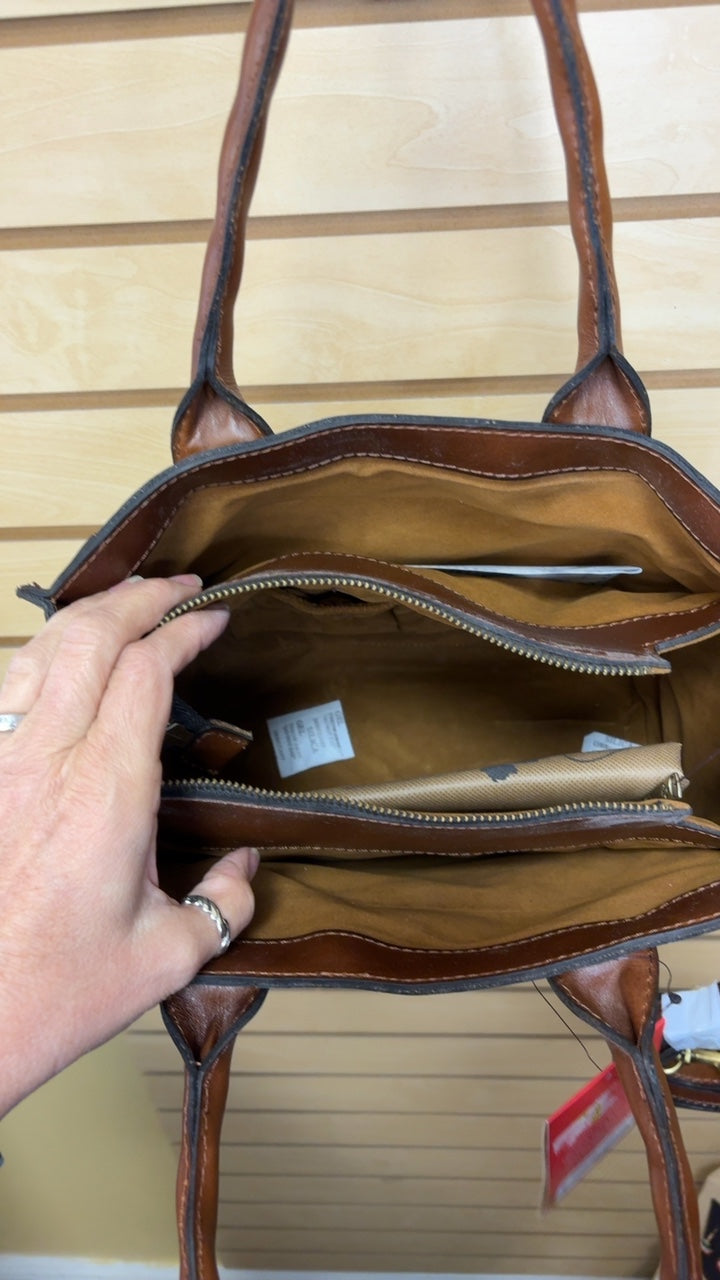 Patricia Nash Bag Beige with multicolor floral pattern and brown accents